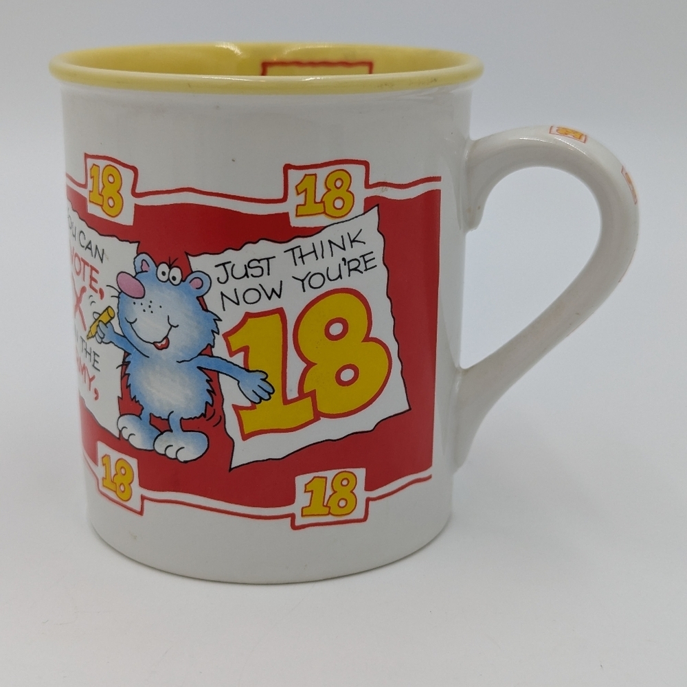 Vintage 90s 18th Birthday Celebration Mouse Coffee Tea Mug Beige Yellow Ceramic - Picture 9 of 11